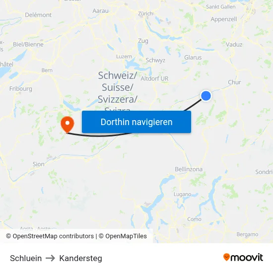 Schluein to Kandersteg map