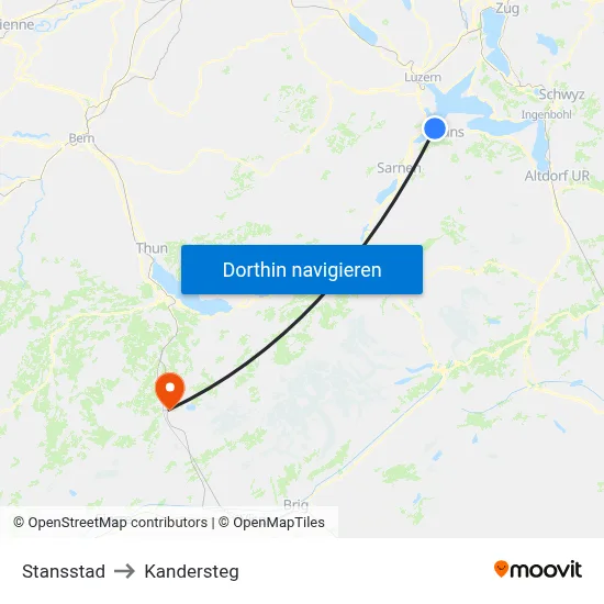 Stansstad to Kandersteg map