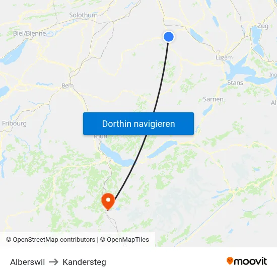Alberswil to Kandersteg map