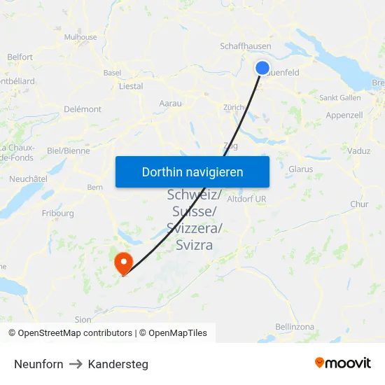 Neunforn to Kandersteg map