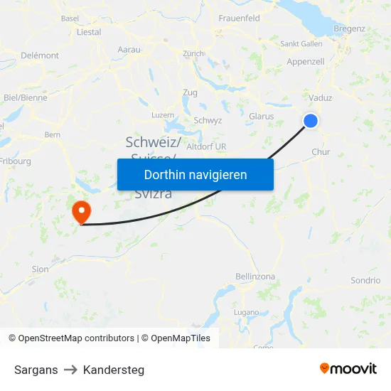 Sargans to Kandersteg map