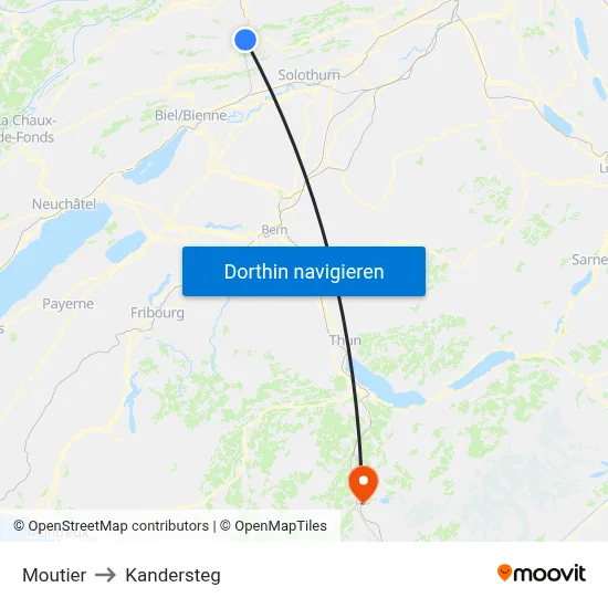 Moutier to Kandersteg map