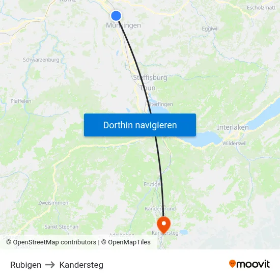 Rubigen to Kandersteg map