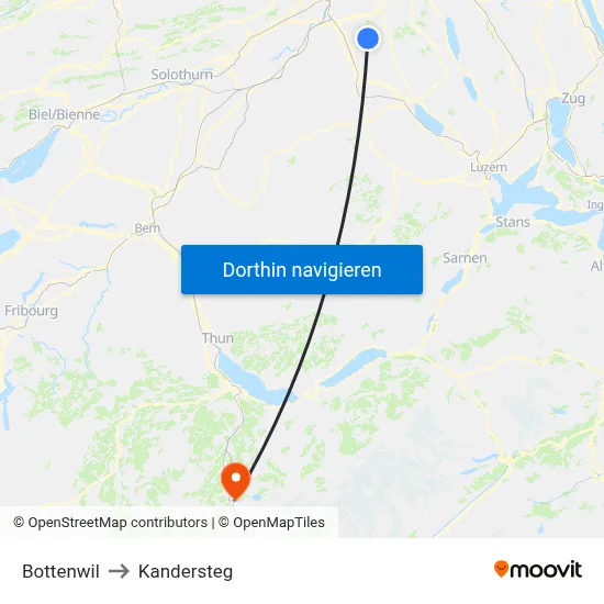 Bottenwil to Kandersteg map
