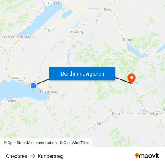 Chexbres to Kandersteg map