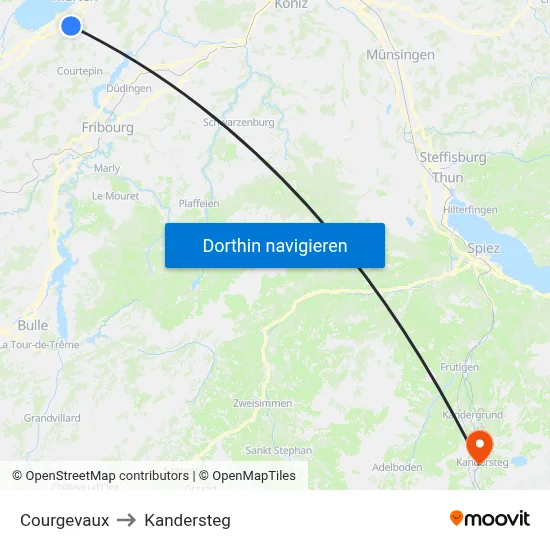 Courgevaux to Kandersteg map