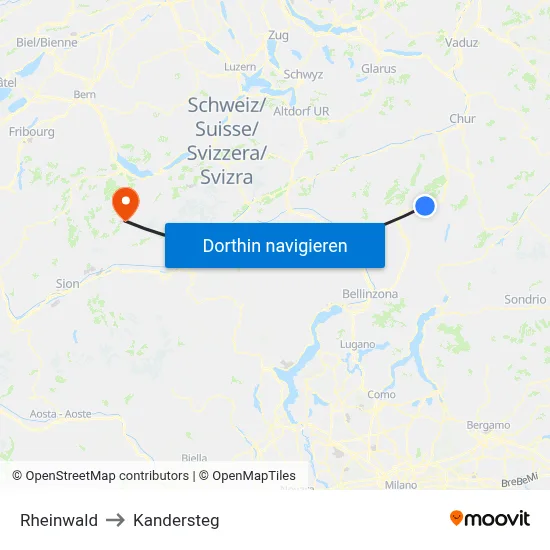 Rheinwald to Kandersteg map