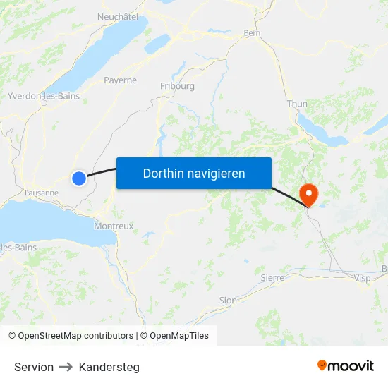 Servion to Kandersteg map