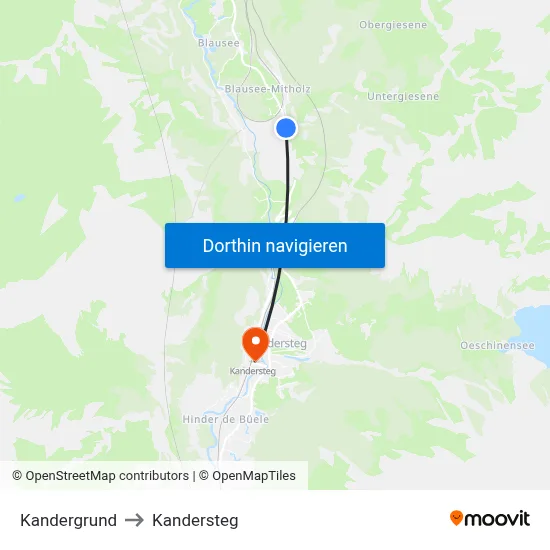 Kandergrund to Kandersteg map
