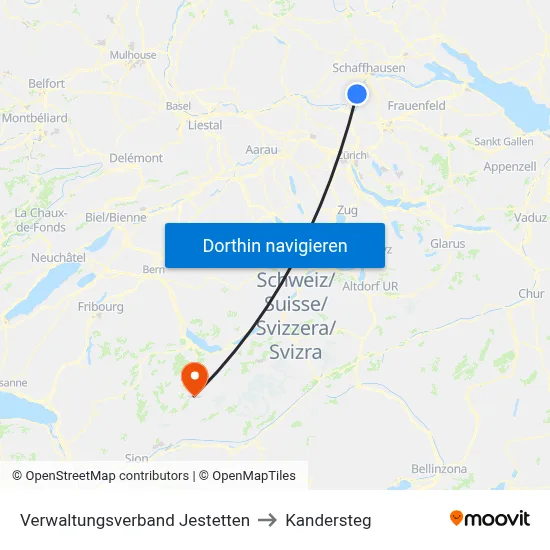 Verwaltungsverband Jestetten to Kandersteg map