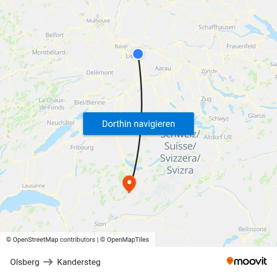 Olsberg to Kandersteg map