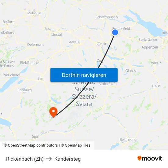 Rickenbach (Zh) to Kandersteg map