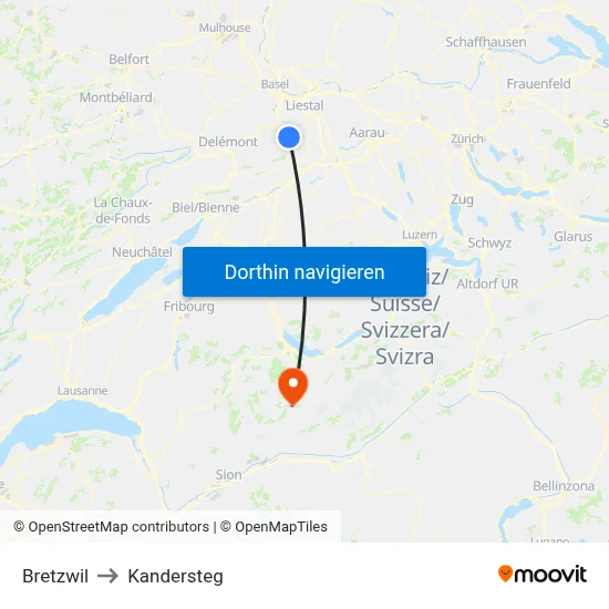 Bretzwil to Kandersteg map