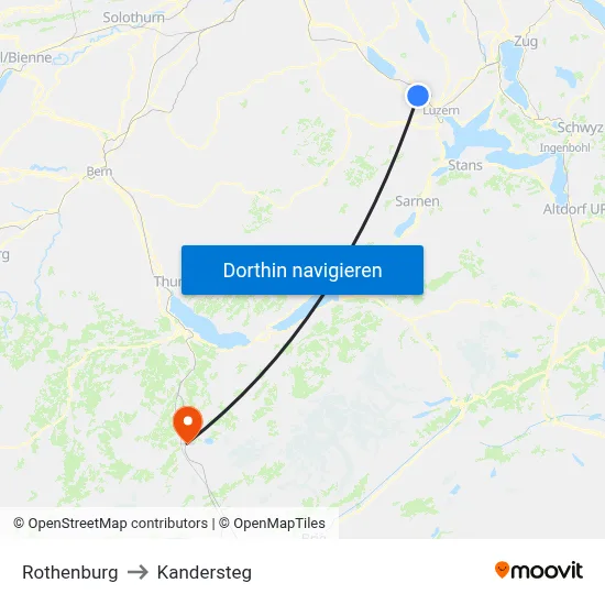 Rothenburg to Kandersteg map