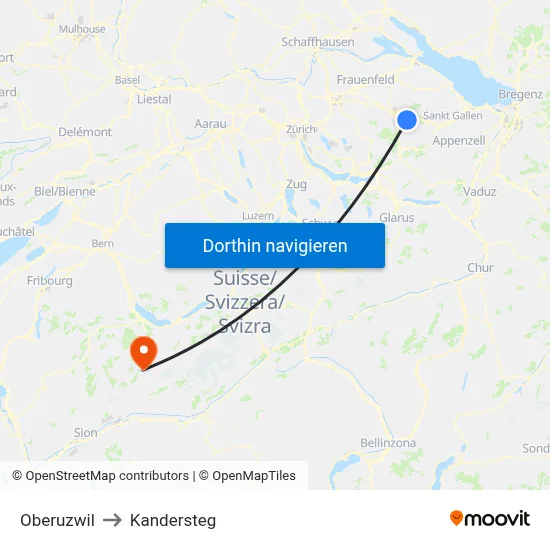 Oberuzwil to Kandersteg map