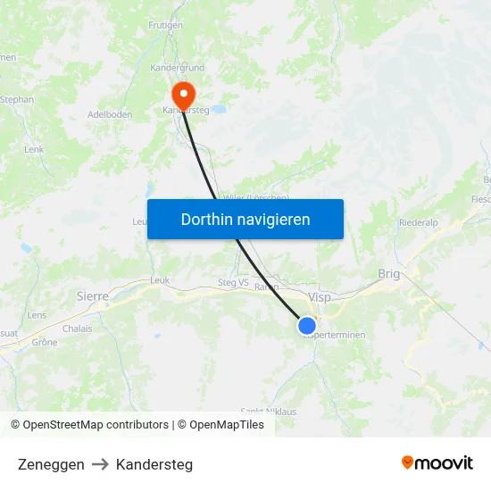 Zeneggen to Kandersteg map