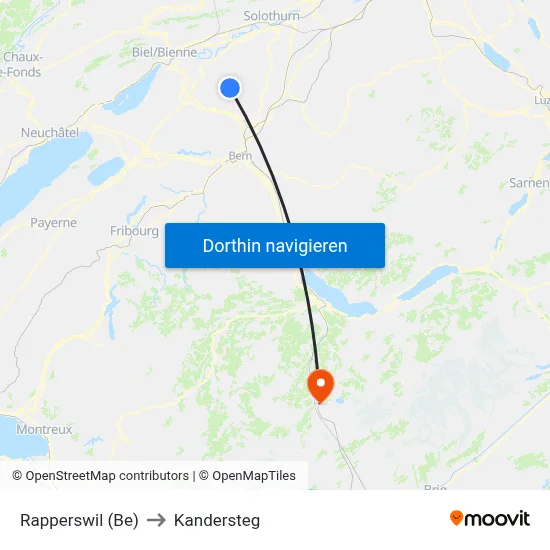 Rapperswil (Be) to Kandersteg map
