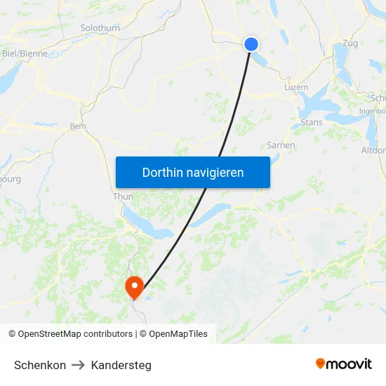 Schenkon to Kandersteg map