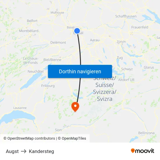 Augst to Kandersteg map