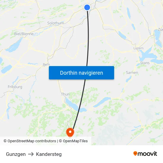 Gunzgen to Kandersteg map