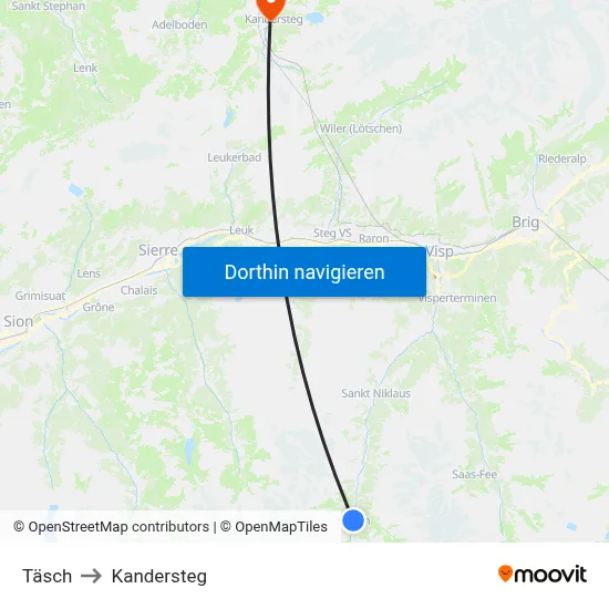 Täsch to Kandersteg map