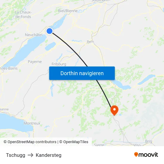 Tschugg to Kandersteg map