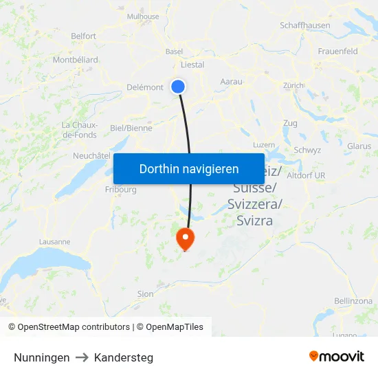 Nunningen to Kandersteg map