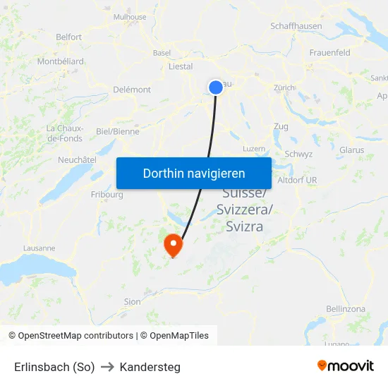 Erlinsbach (So) to Kandersteg map