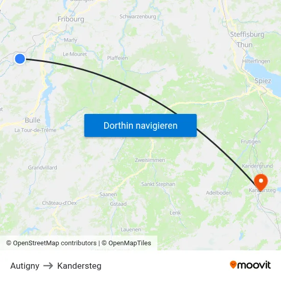Autigny to Kandersteg map
