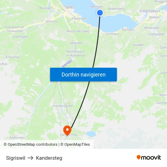 Sigriswil to Kandersteg map