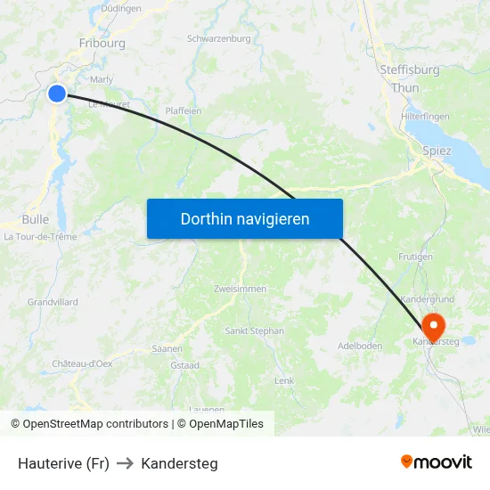 Hauterive (Fr) to Kandersteg map