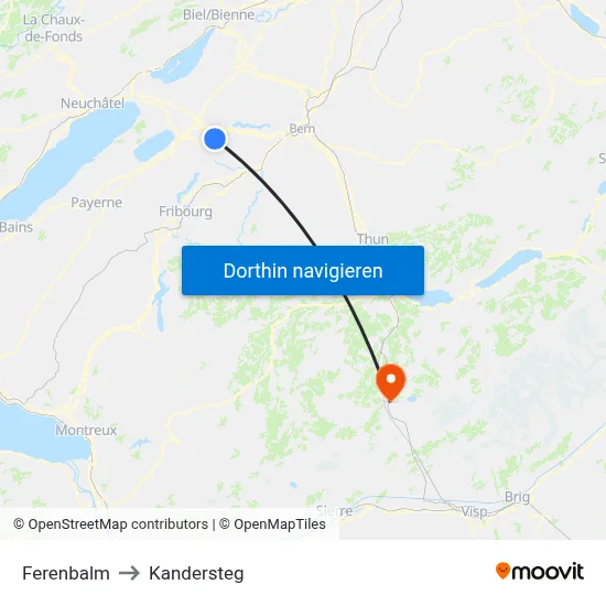Ferenbalm to Kandersteg map