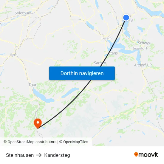 Steinhausen to Kandersteg map