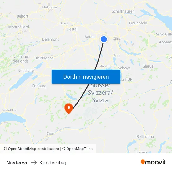 Niederwil to Kandersteg map