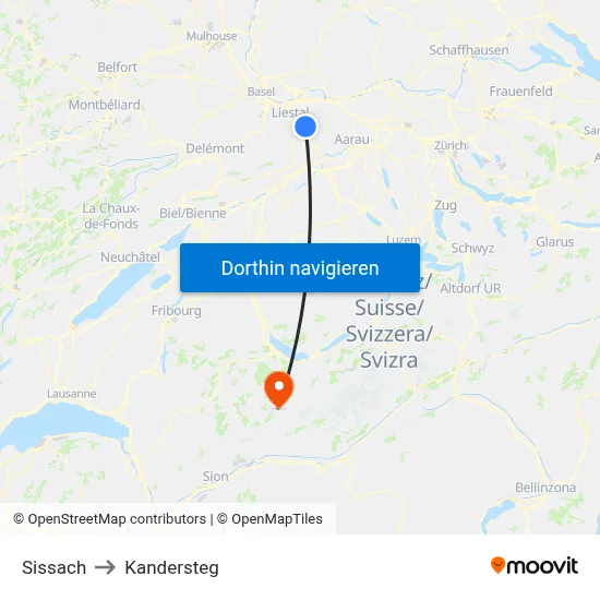 Sissach to Kandersteg map