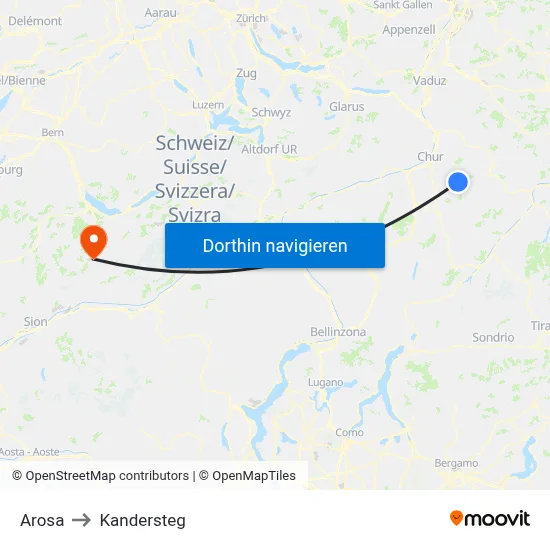 Arosa to Kandersteg map