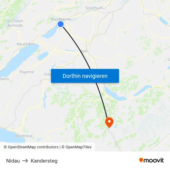 Nidau to Kandersteg map