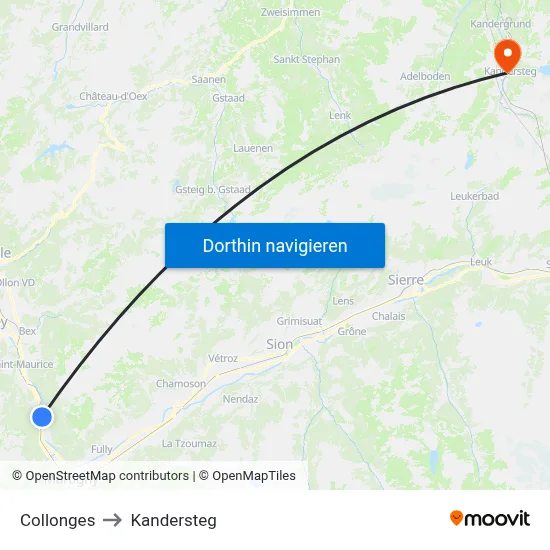 Collonges to Kandersteg map