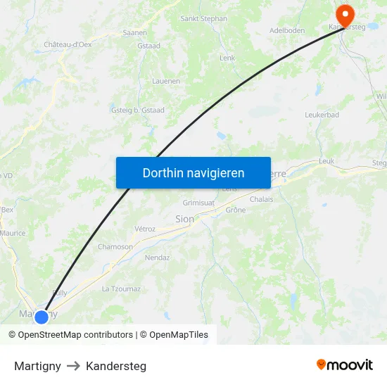 Martigny to Kandersteg map