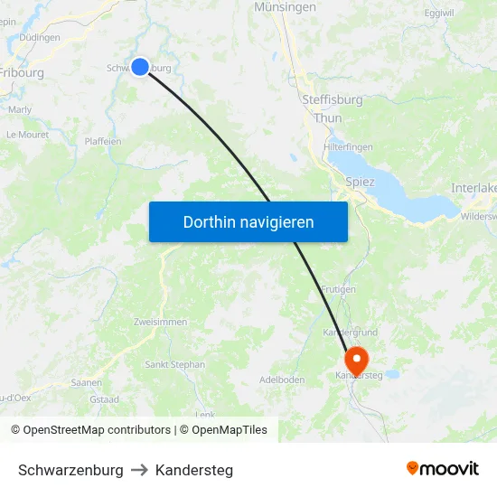 Schwarzenburg to Kandersteg map