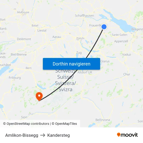 Amlikon-Bissegg to Kandersteg map