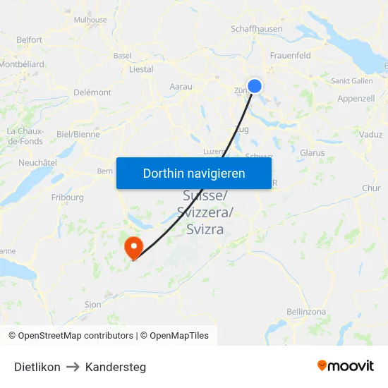 Dietlikon to Kandersteg map