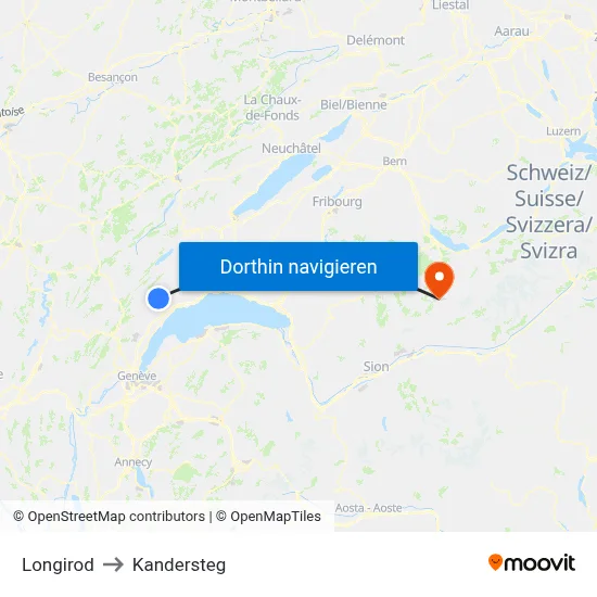 Longirod to Kandersteg map