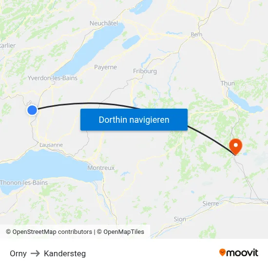 Orny to Kandersteg map
