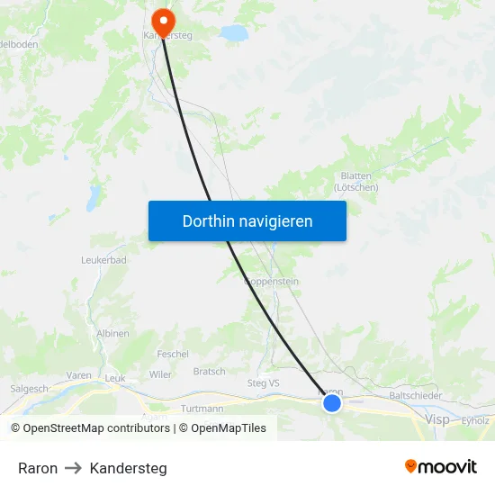 Raron to Kandersteg map