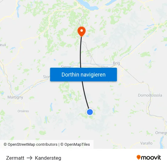 Zermatt to Kandersteg map
