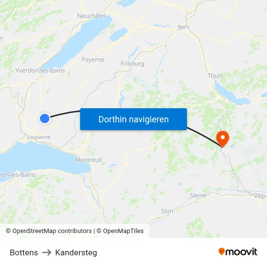 Bottens to Kandersteg map