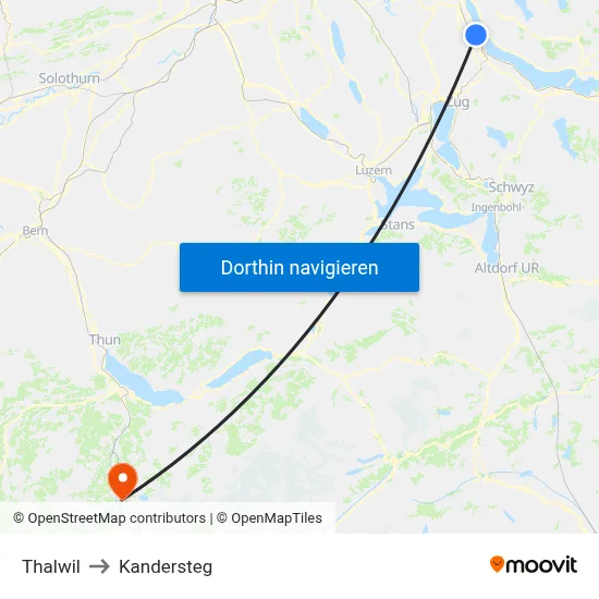 Thalwil to Kandersteg map