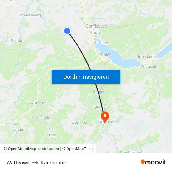 Wattenwil to Kandersteg map
