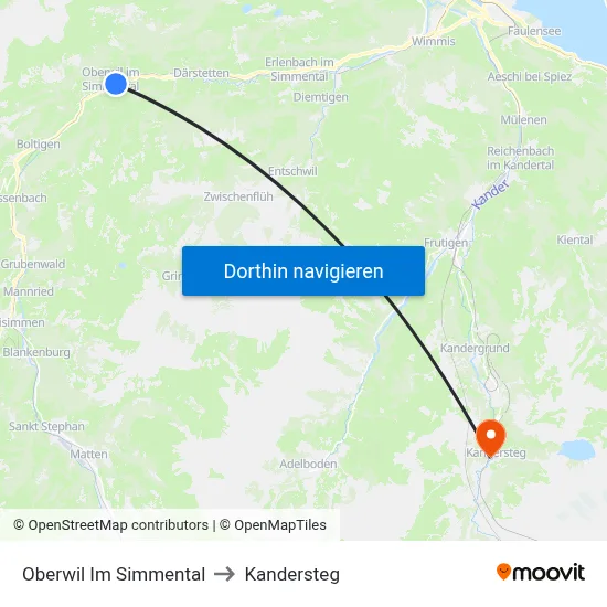 Oberwil Im Simmental to Kandersteg map